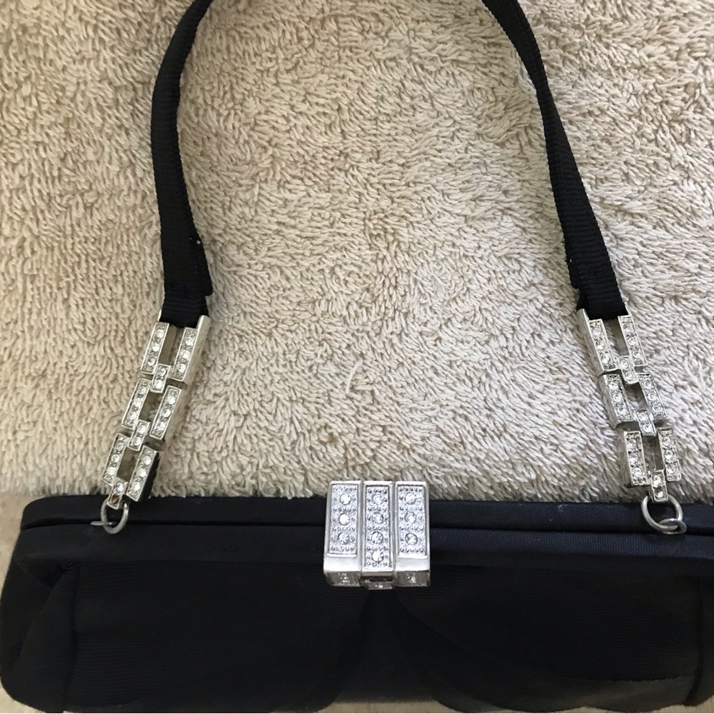 Kenneth Jay Lane Black Shoulder Bag with Silver Accents - Picture 4 of 7